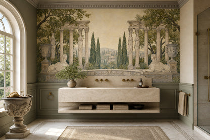 Classical Garden Wallpaper Roman Columns Removable Caryatid Statues Wall Decor