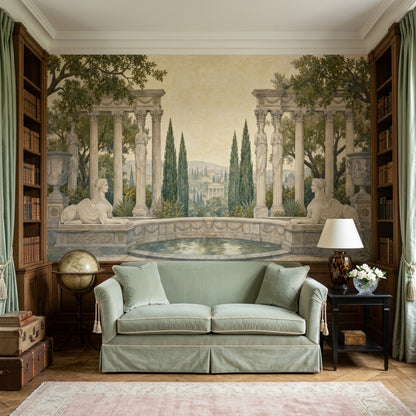 Classical Garden Wallpaper Roman Columns Removable Caryatid Statues Wall Decor