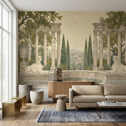Classical Garden Wallpaper Roman Columns Removable Caryatid Statues Wall Decor