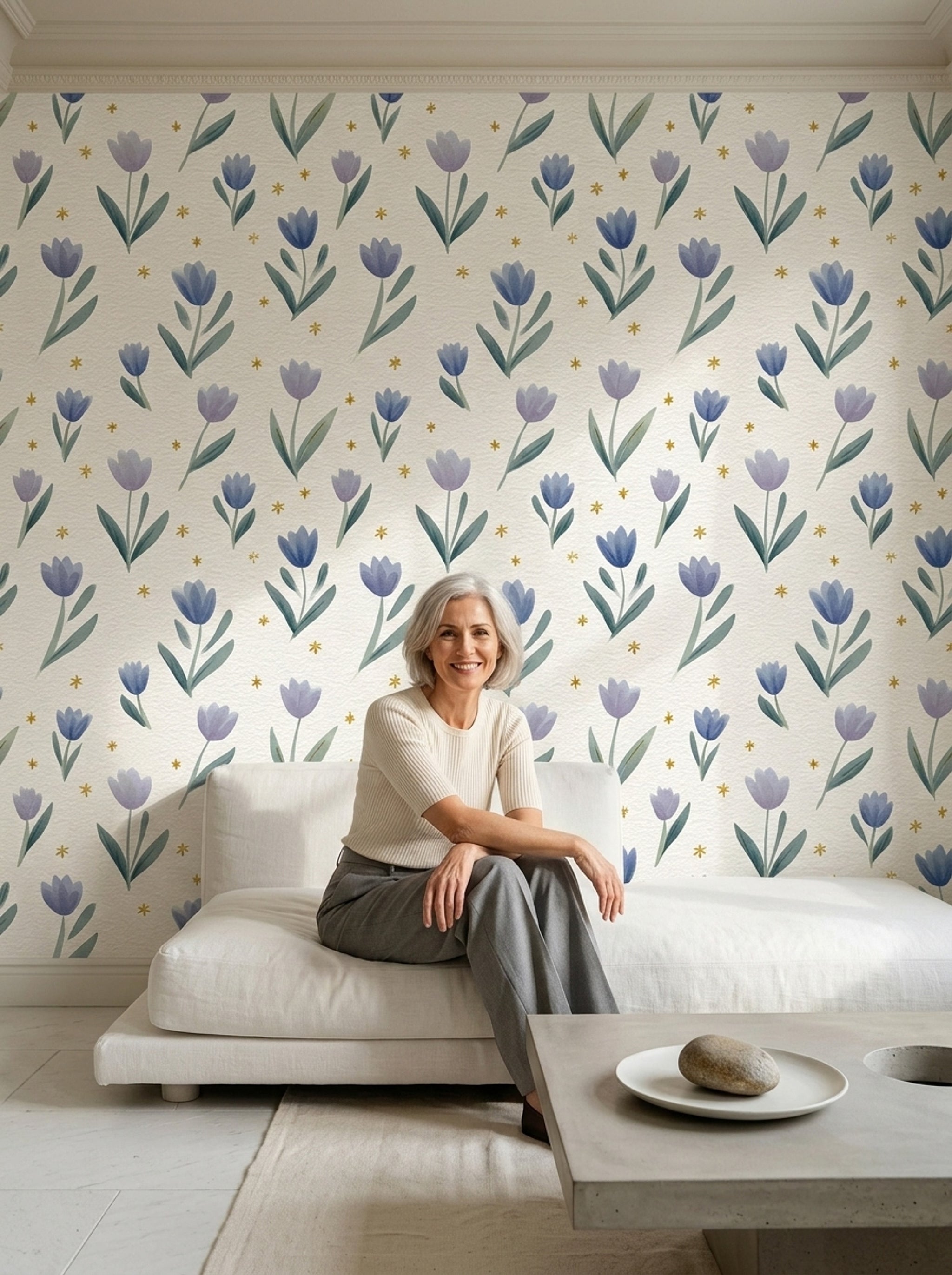 White Background Wallpaper Textured Floral Removable Wall Decor