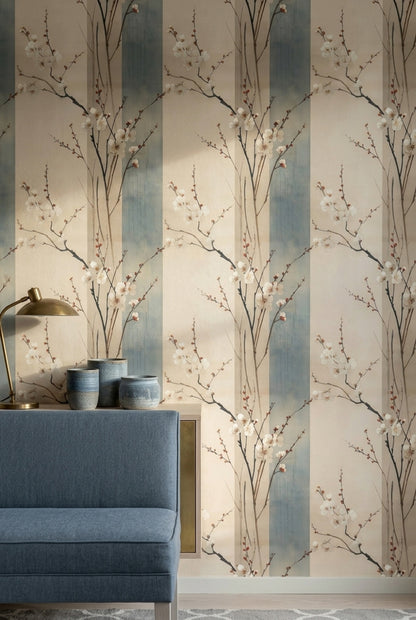 Floral Branches Wallpaper White Blossoms Removable Watercolor Wash Wall Double Roll