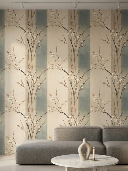 Floral Branches Wallpaper White Blossoms Removable Watercolor Wash Wall Double Roll