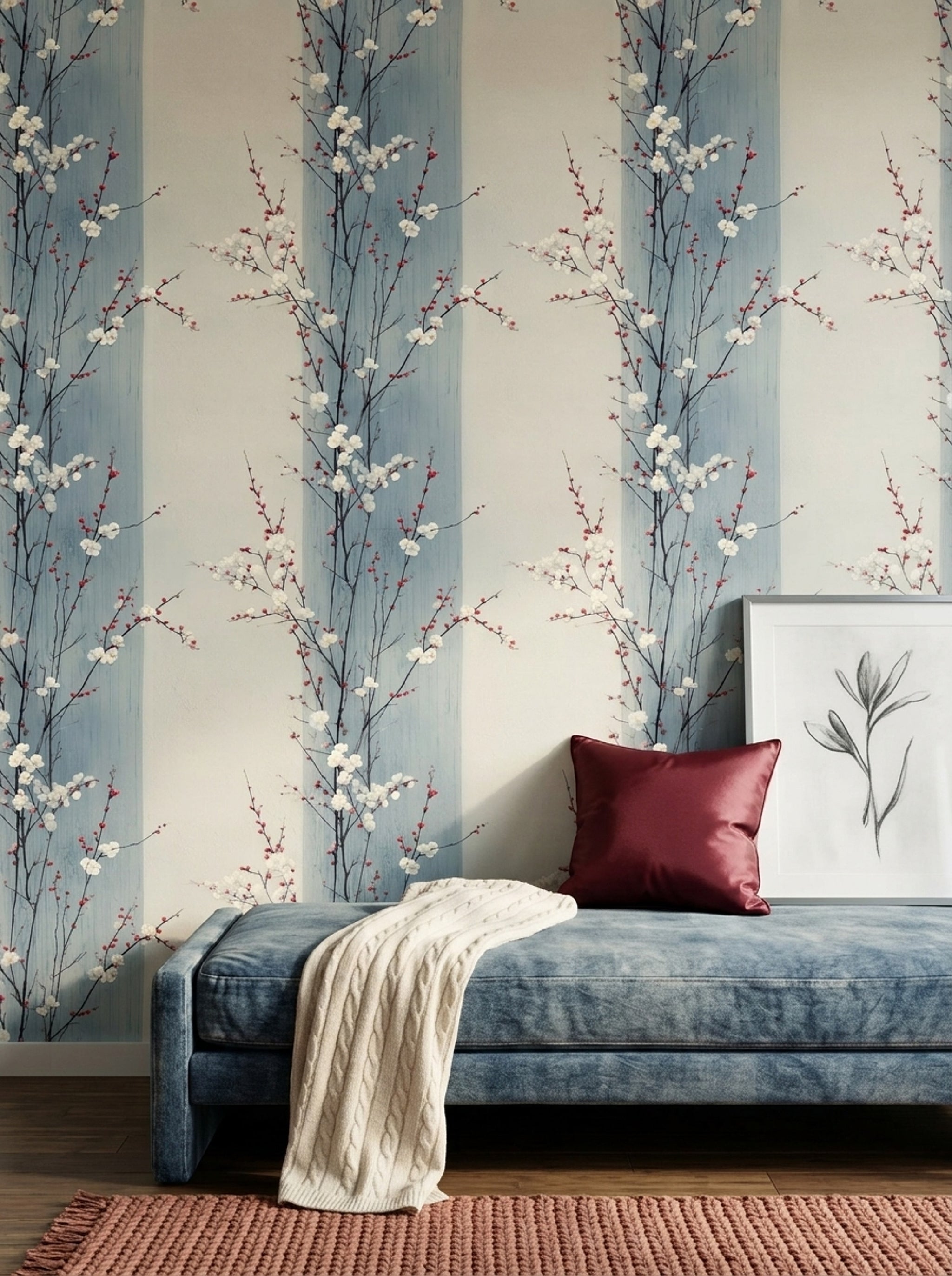 Cherry Blossom Wallpaper Plum Blossom Ink Wash Decorative Mural