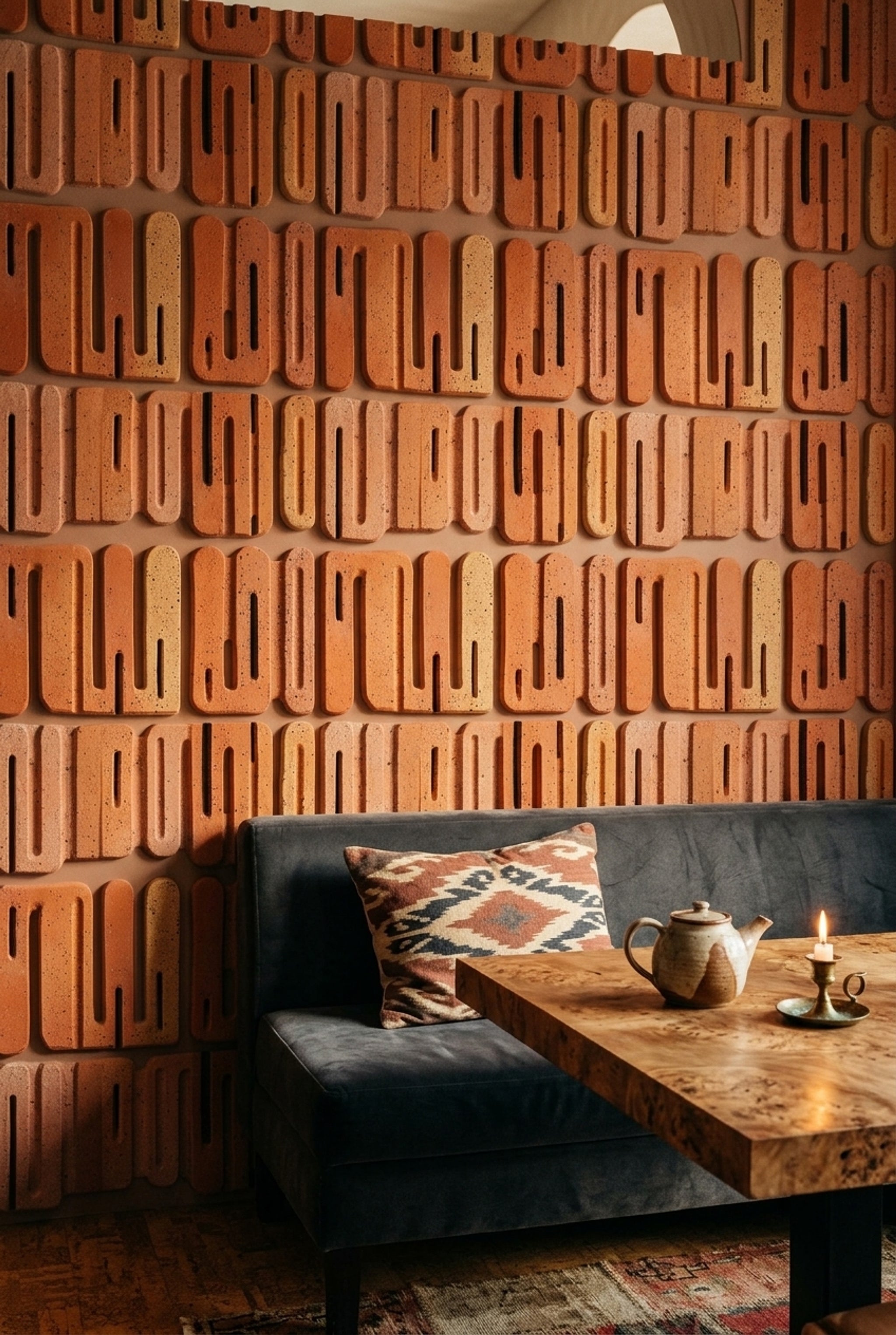 Terracotta Wallpaper Clay Tile Geometric Blocks Removable Wall Decor