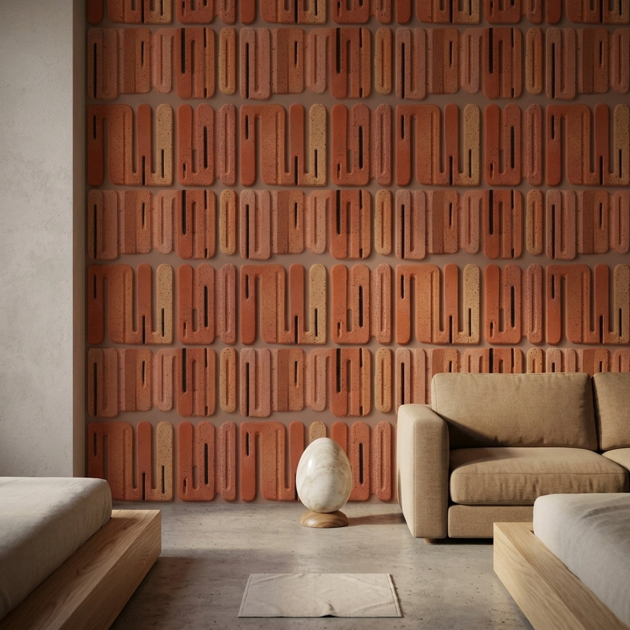 Terracotta Wallpaper Clay Tile Geometric Blocks Removable Wall Decor