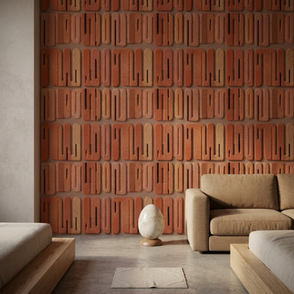 Terracotta Wallpaper Clay Tile Geometric Blocks Removable Wall Decor