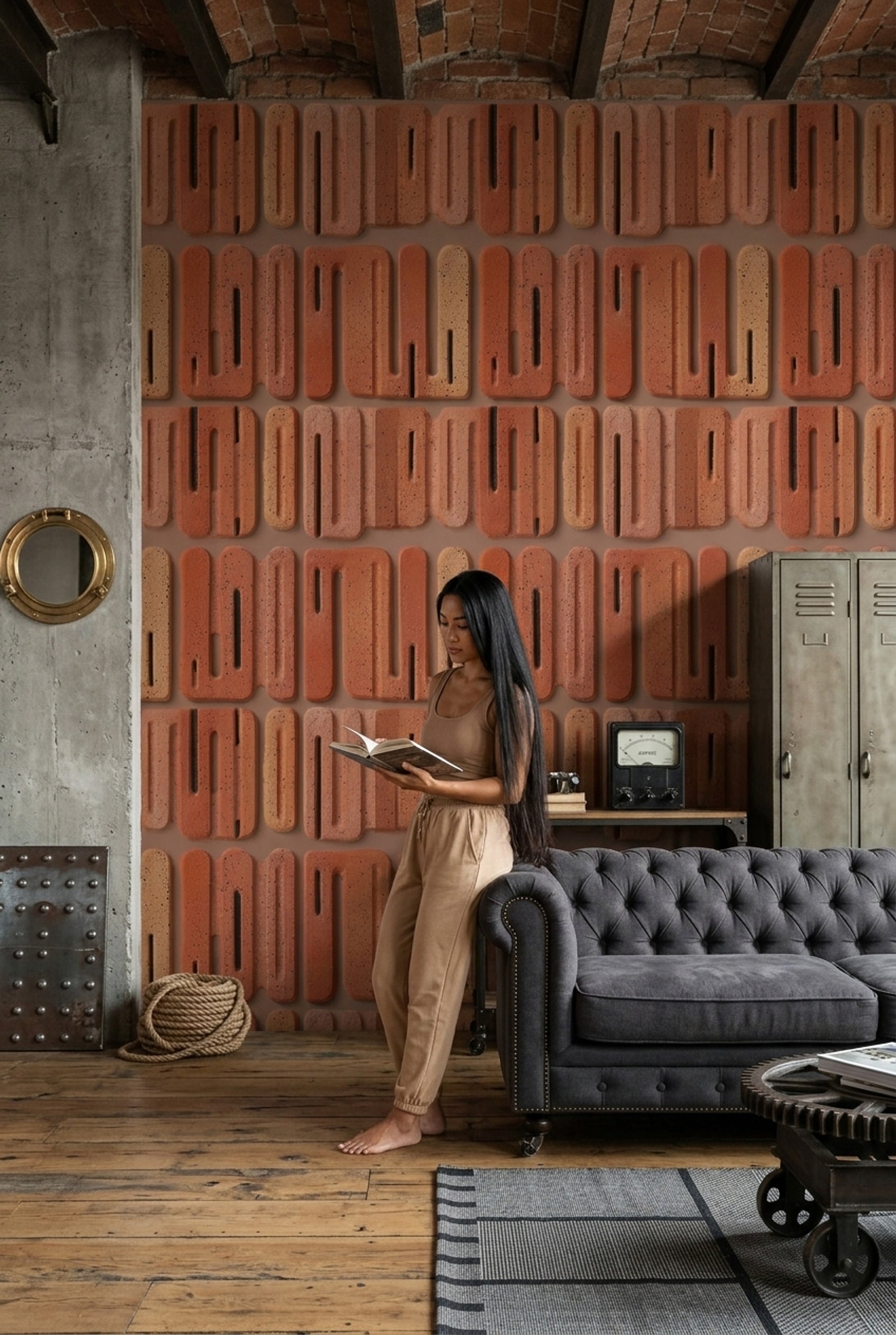 Terracotta Wallpaper Clay Tile Geometric Blocks Removable Wall Decor