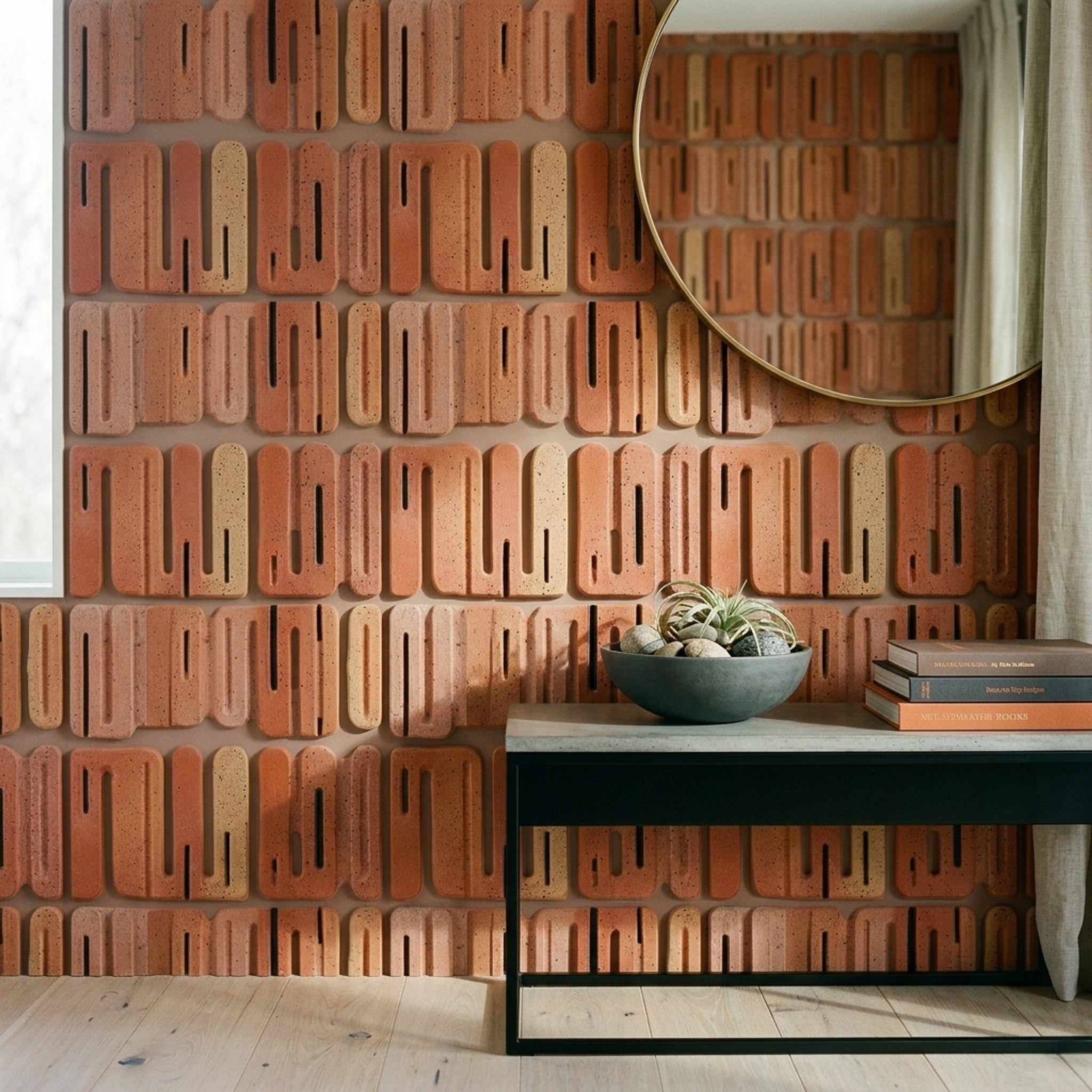 Terracotta Wallpaper Clay Tile Geometric Blocks Removable Wall Decor