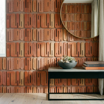 Terracotta Wallpaper Clay Tile Geometric Blocks Removable Wall Decor