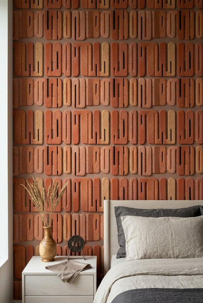 Terracotta Wallpaper Clay Tile Geometric Blocks Removable Wall Decor
