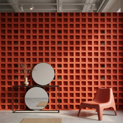Architectural Facade Wallpaper Geometric Grid Recessed Squares Decorative Mural