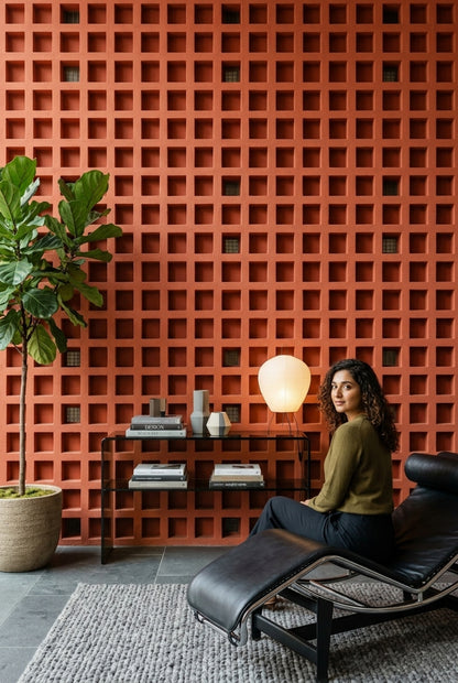 Architectural Facade Wallpaper Geometric Grid Recessed Squares Decorative Mural