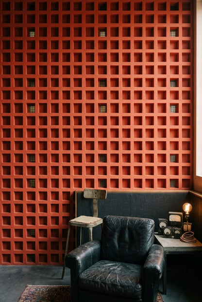 Architectural Facade Wallpaper Geometric Grid Recessed Squares Decorative Mural