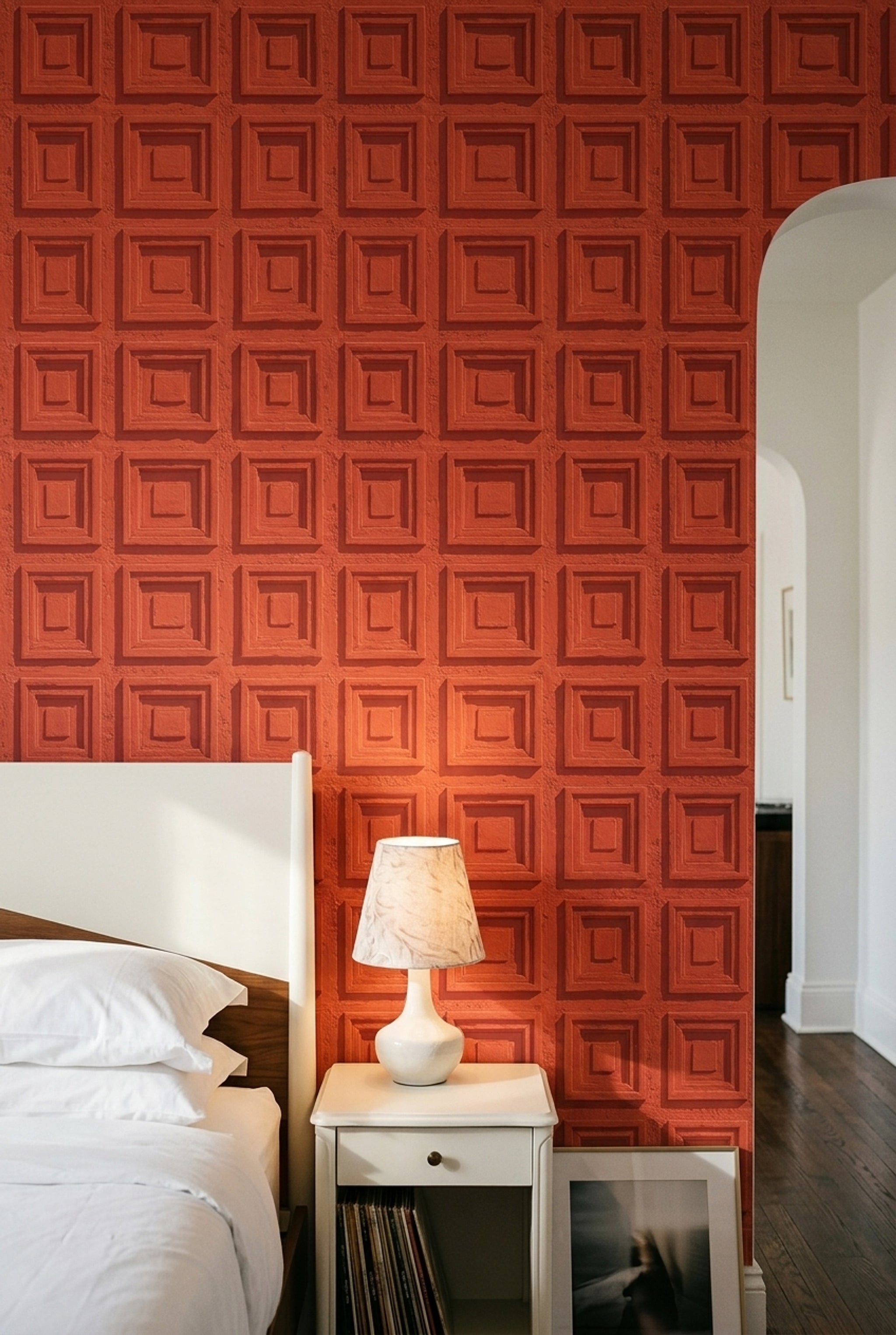 3D Relief Wallpaper Concentric Squares Removable Stucco Texture Wall Double Roll