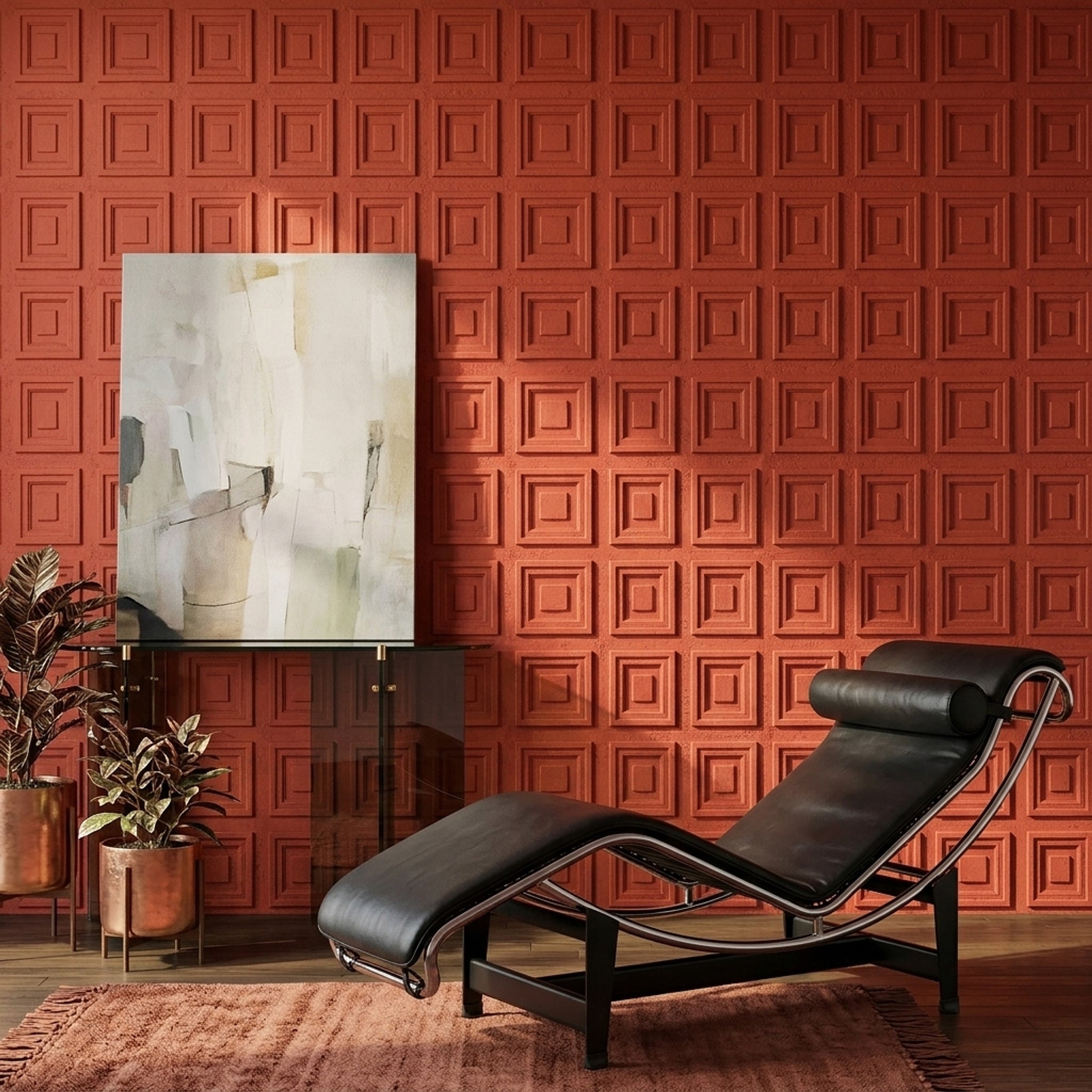 3D Relief Wallpaper Concentric Squares Removable Stucco Texture Wall Double Roll