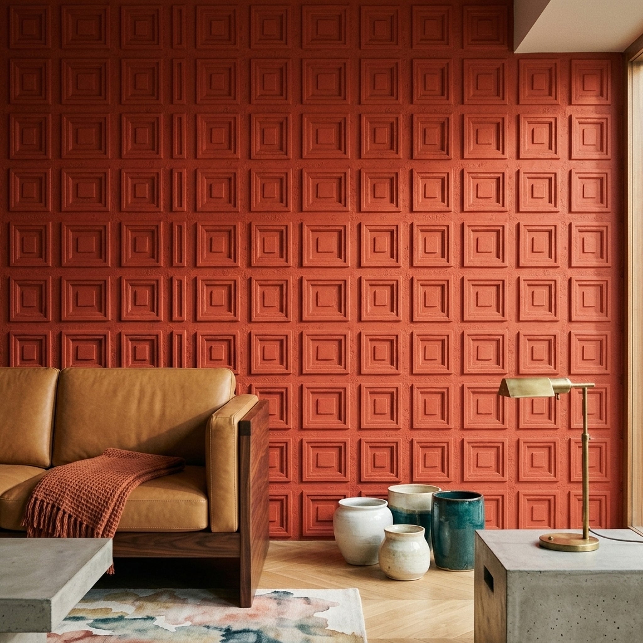 3D Relief Wallpaper Concentric Squares Removable Stucco Texture Wall Double Roll