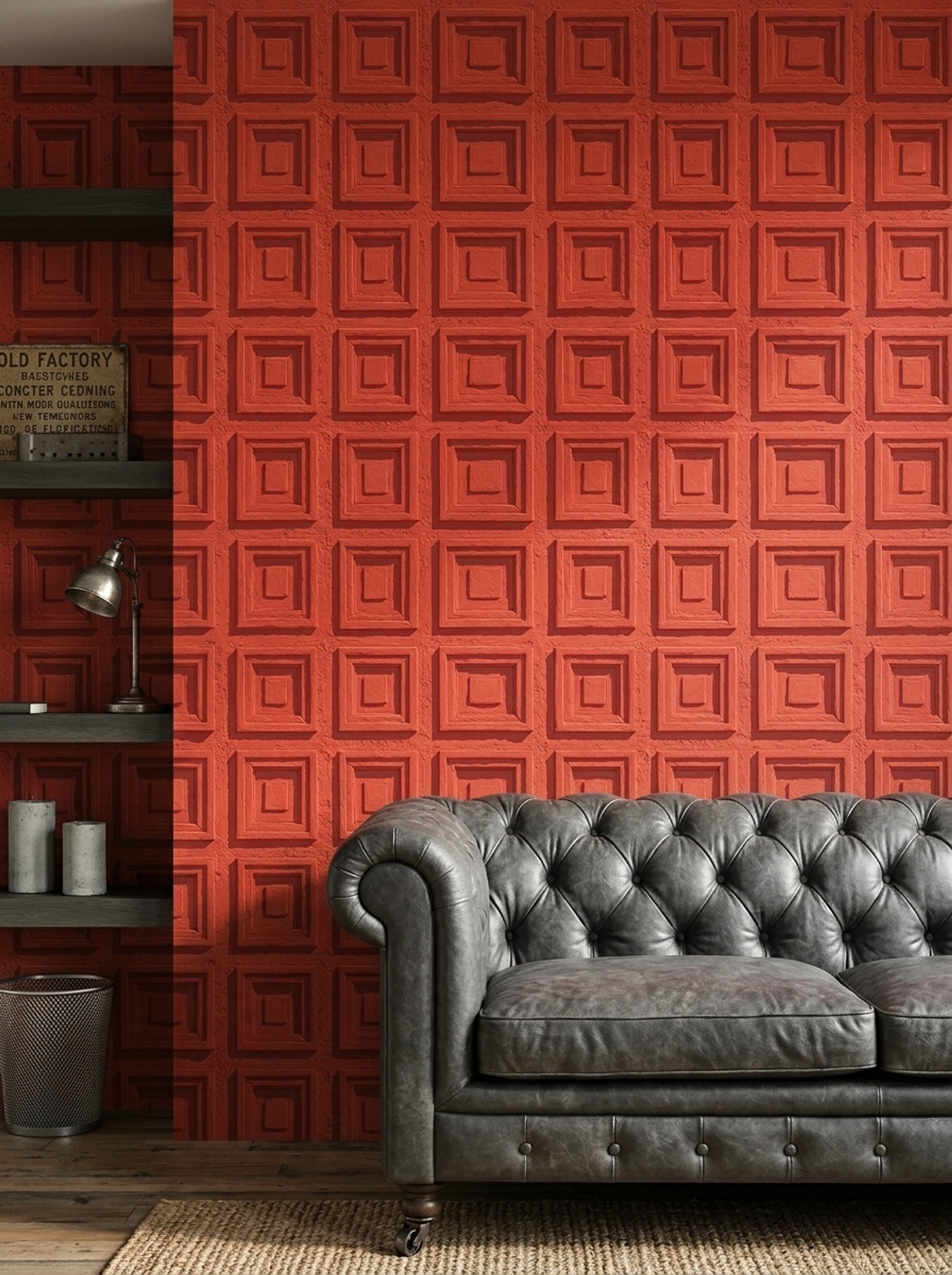 3D Relief Wallpaper Concentric Squares Removable Stucco Texture Wall Double Roll