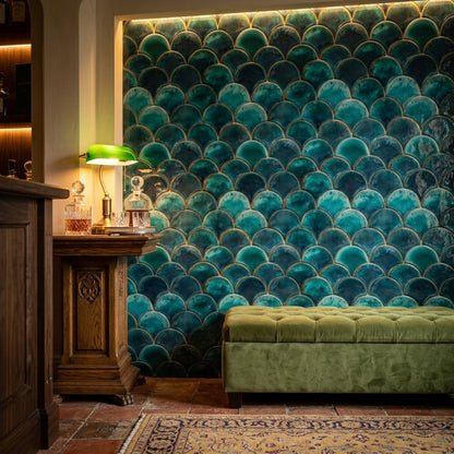 Scallop Tile Wallpaper Fish Scale Pattern Glazed Ceramic Decorative Mural