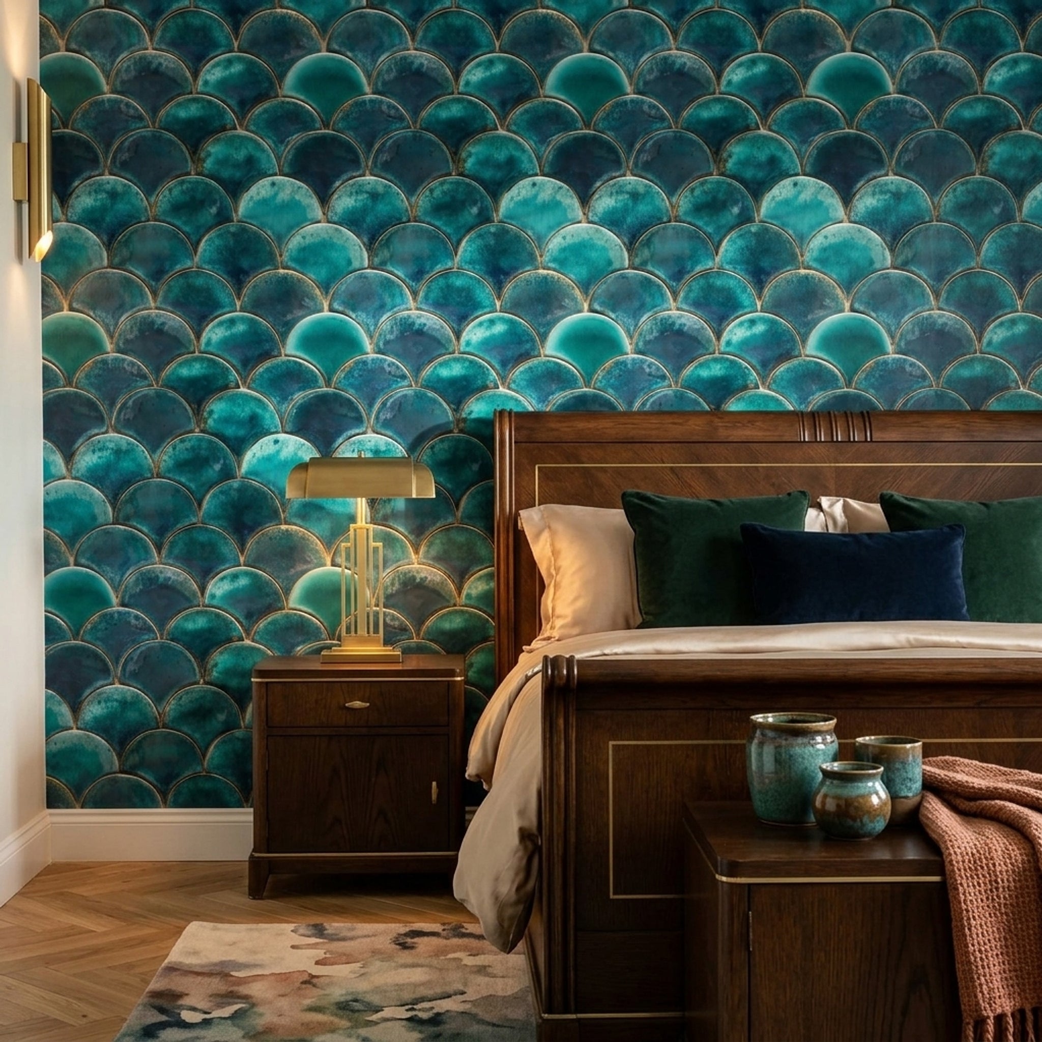Scallop Tile Wallpaper Fish Scale Pattern Glazed Ceramic Decorative Mural
