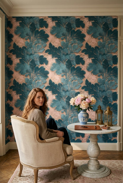 Damask Floral Wallpaper Ornate Leaves Removable Vintage Distressed Wall Double Roll