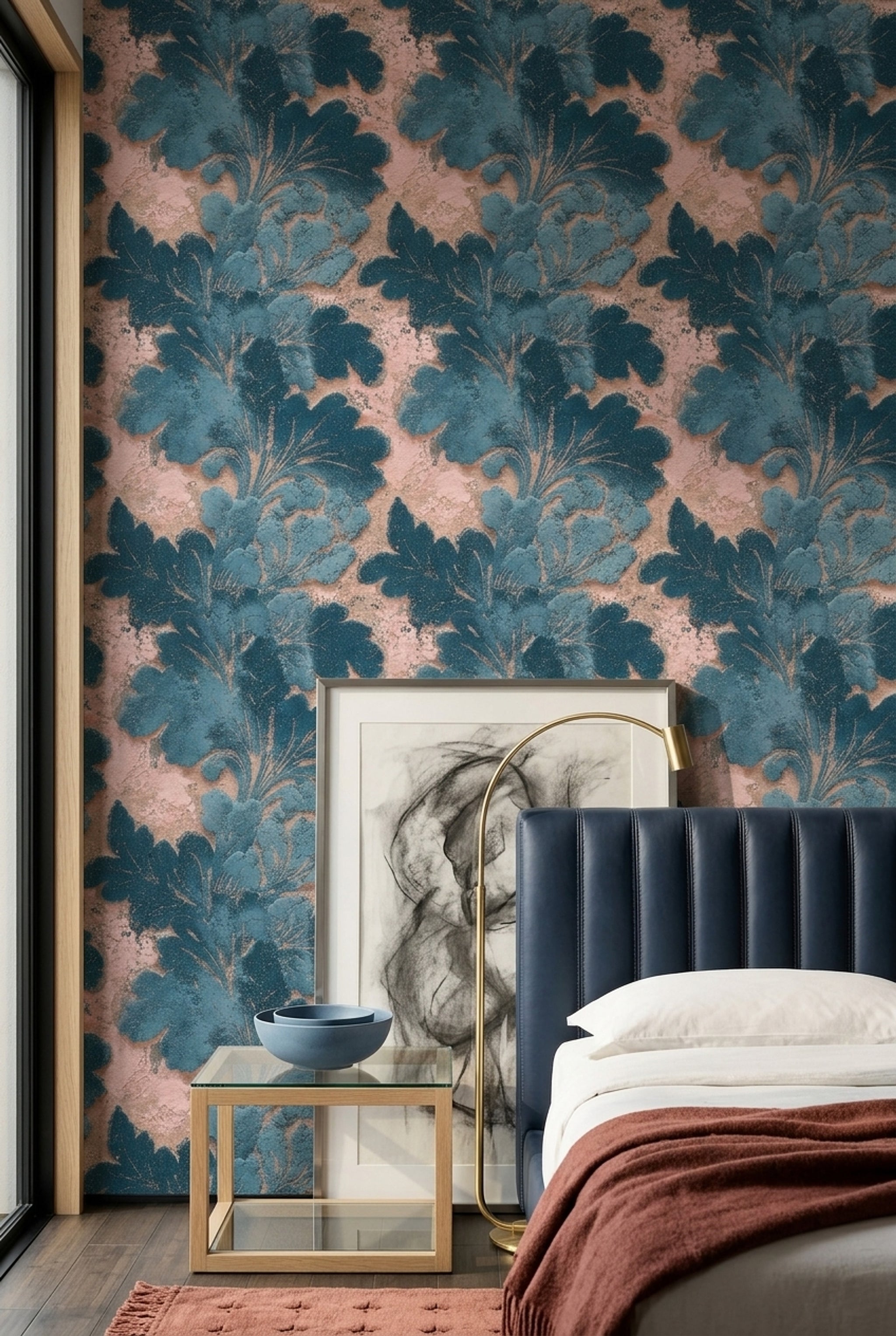 Damask Floral Wallpaper Ornate Leaves Removable Vintage Distressed Wall Double Roll