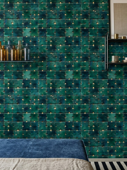 Geometric Tile Wallpaper Moroccan Mosaic Glazed Ceramic Removable Wall Decor