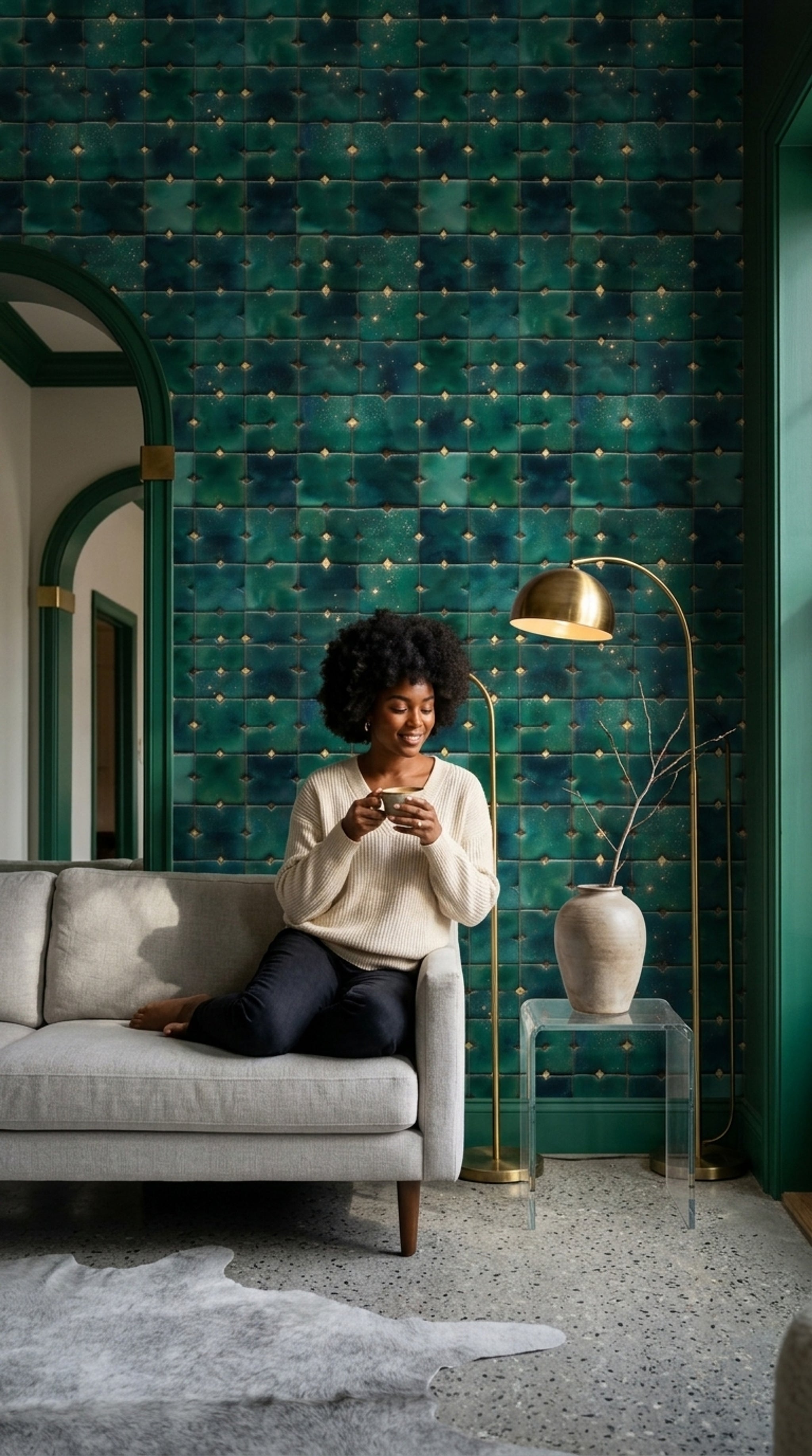 Geometric Tile Wallpaper Moroccan Mosaic Glazed Ceramic Removable Wall Decor