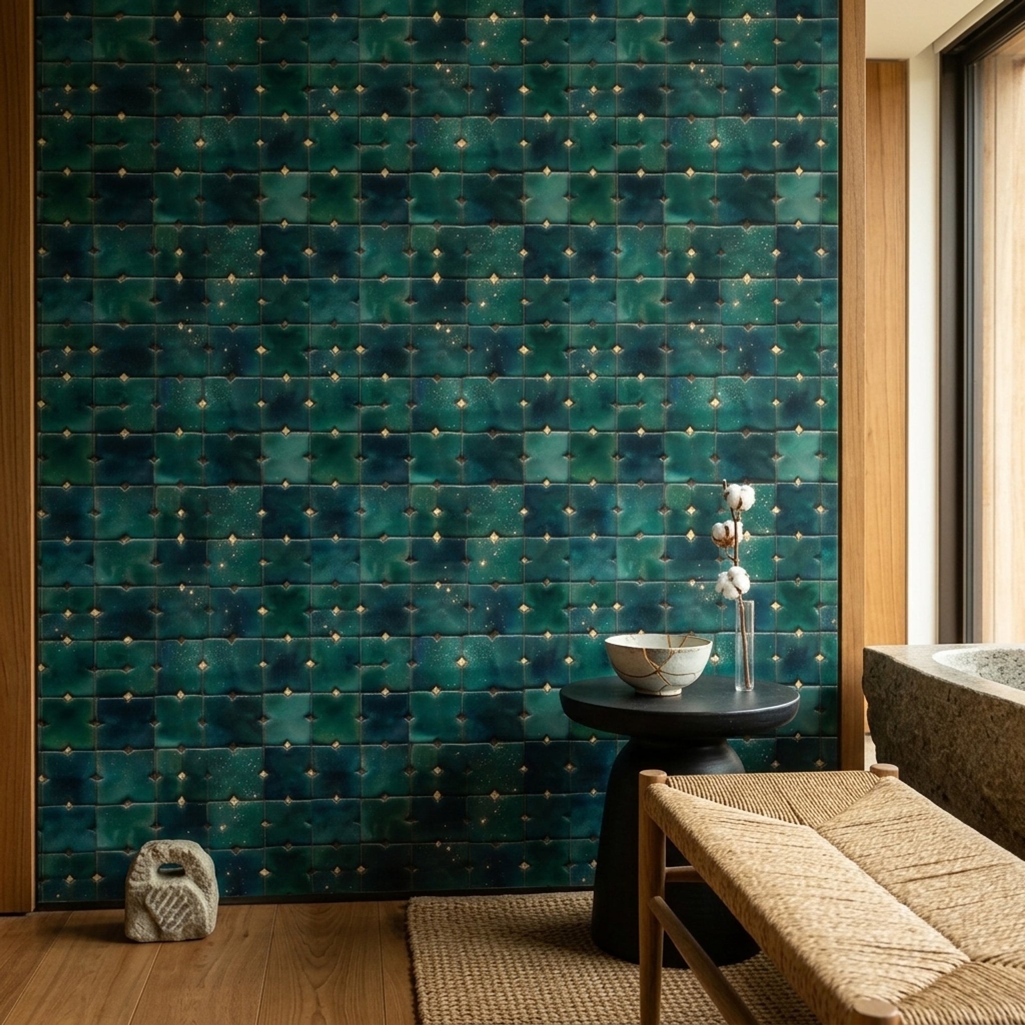 Geometric Tile Wallpaper Moroccan Mosaic Glazed Ceramic Removable Wall Decor