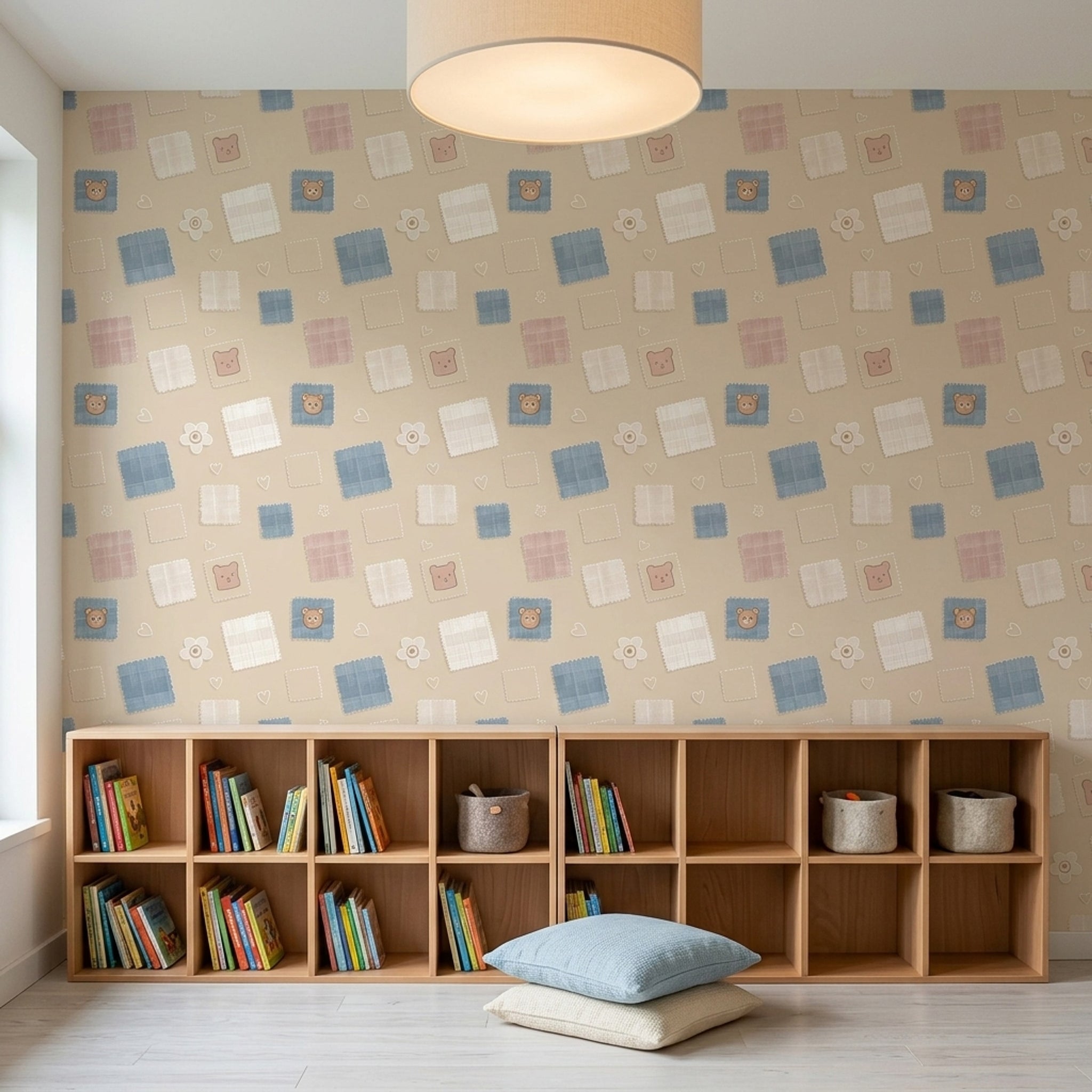 Patchwork Wallpaper Fabric Swatches Removable Teddy Bear Wall Double Roll