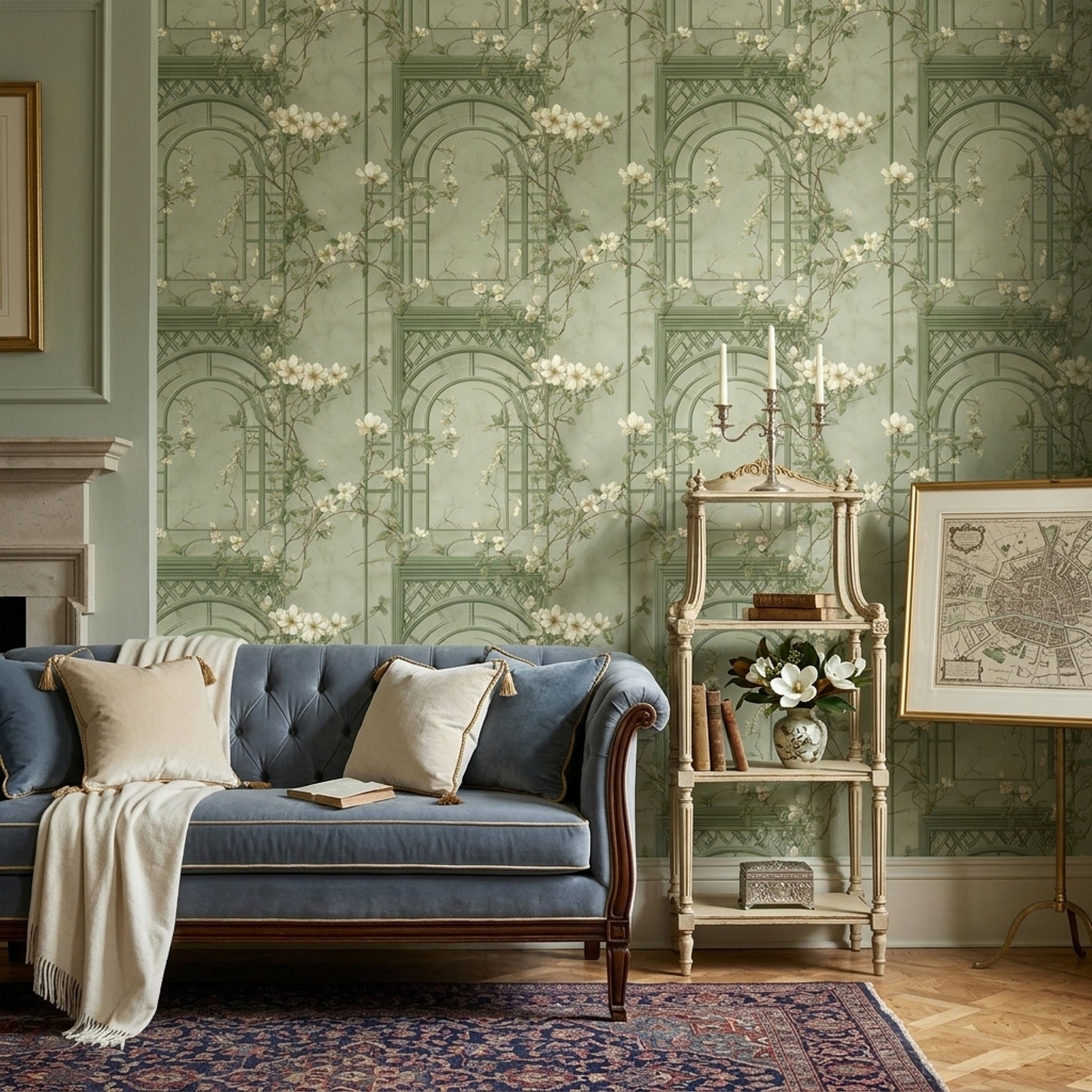 Muted Green Wallpaper Botanical Removable Floral Wall Double Roll