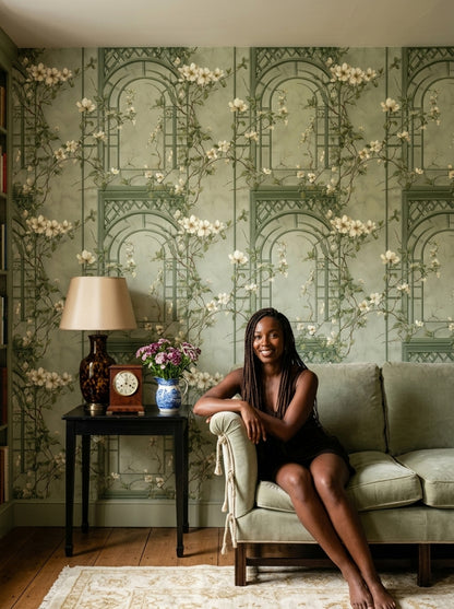 Muted Green Wallpaper Botanical Removable Floral Wall Double Roll