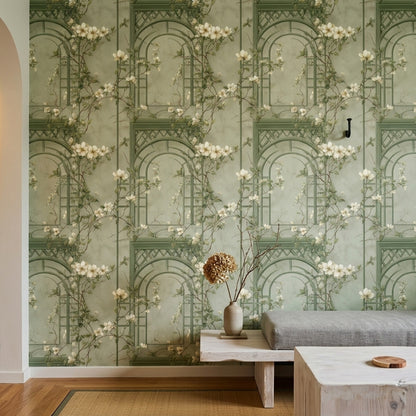 Muted Green Wallpaper Botanical Removable Floral Wall Double Roll