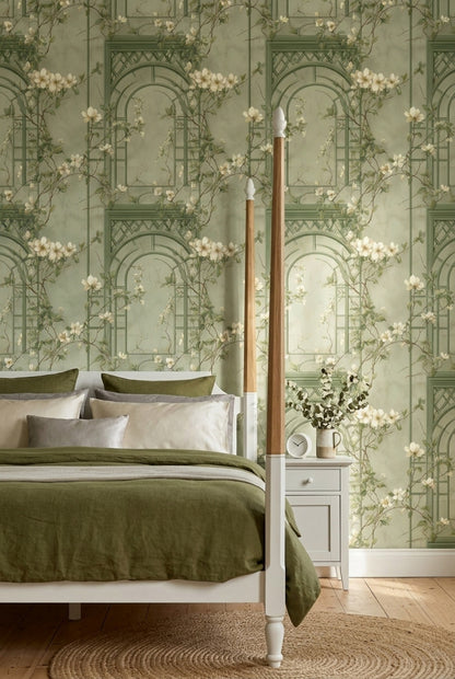 Muted Green Wallpaper Botanical Removable Floral Wall Double Roll