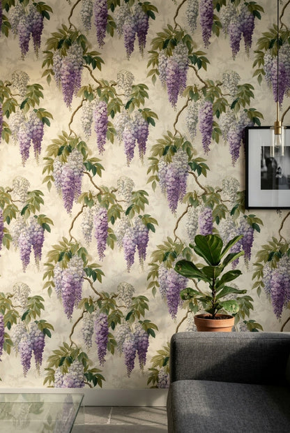 Wisteria Wallpaper Botanical Floral Cascading Blossoms Removable Wall Decor