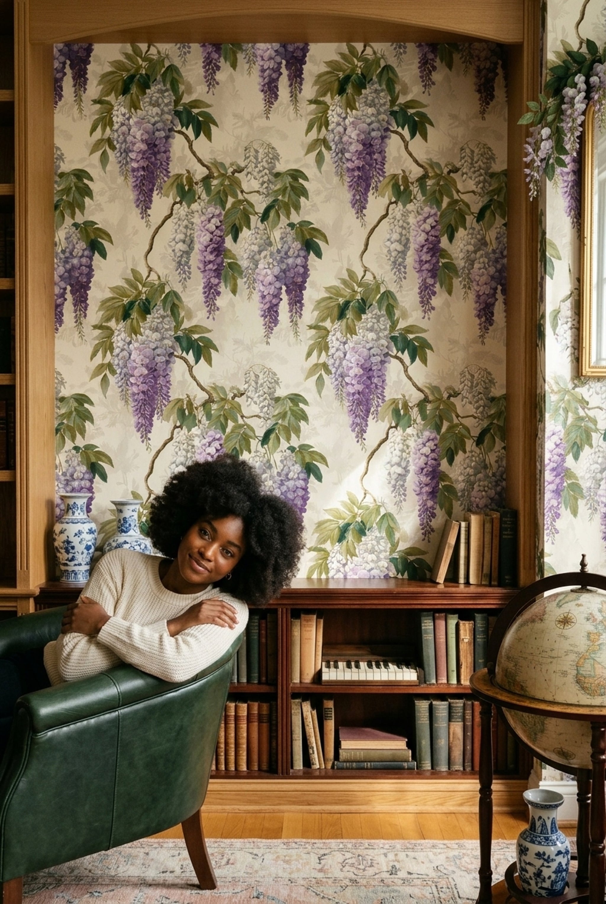 Wisteria Wallpaper Botanical Floral Cascading Blossoms Removable Wall Decor