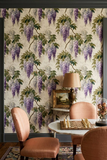 Wisteria Wallpaper Botanical Floral Cascading Blossoms Removable Wall Decor