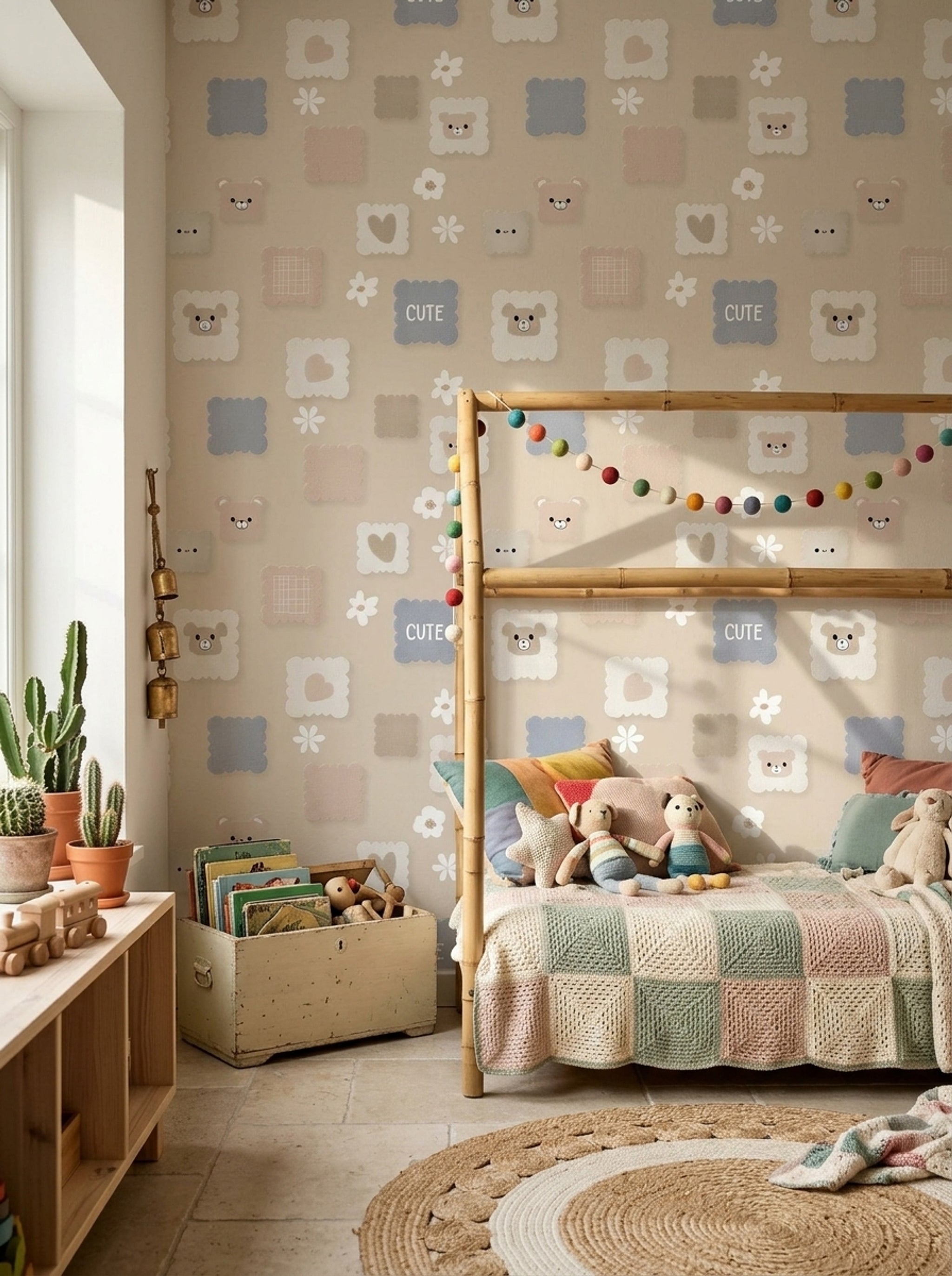 Teddy Bear Wallpaper Nursery Pastel Decorative Mural