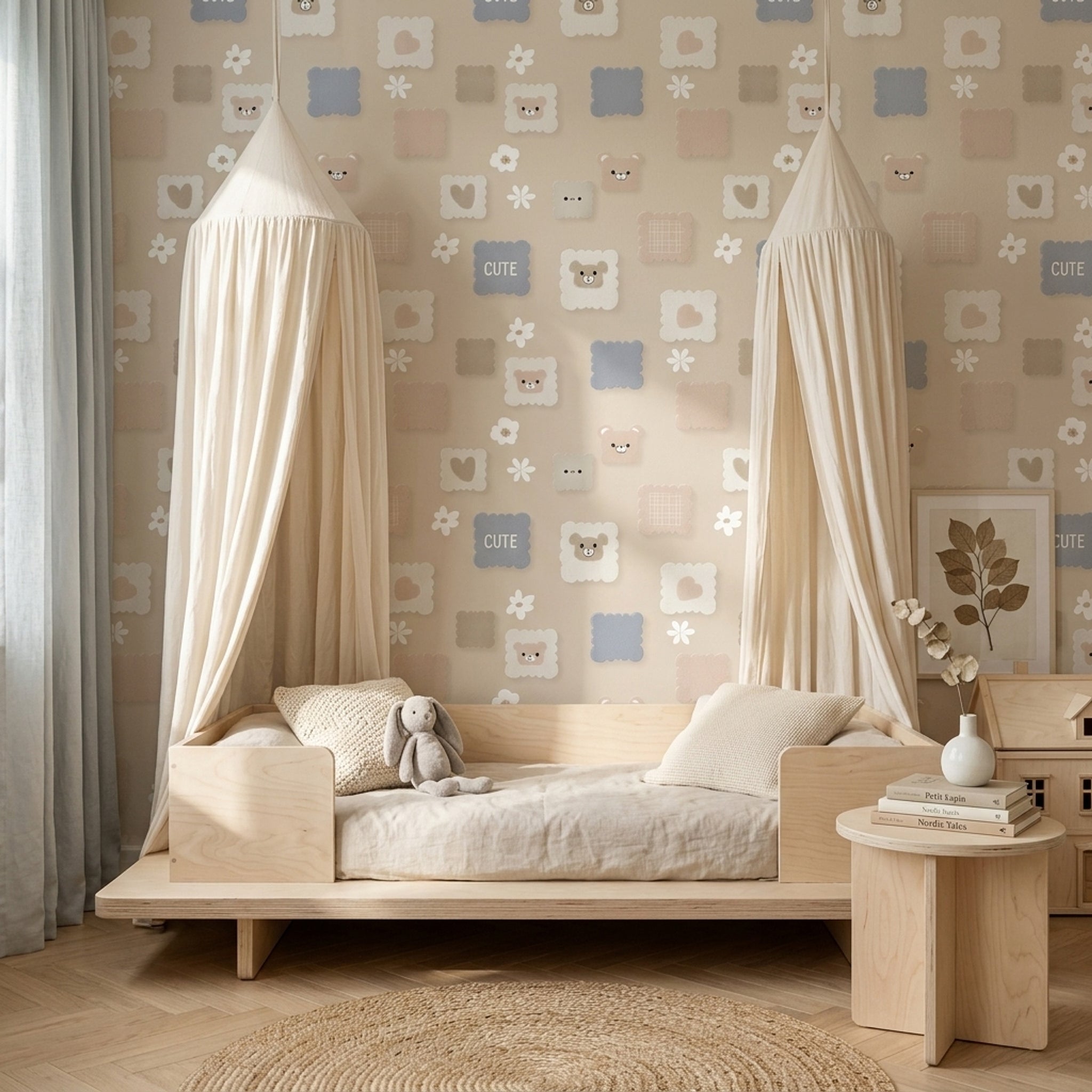 Teddy Bear Wallpaper Nursery Pastel Decorative Mural