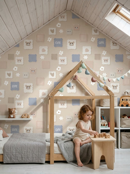 Teddy Bear Wallpaper Nursery Pastel Decorative Mural
