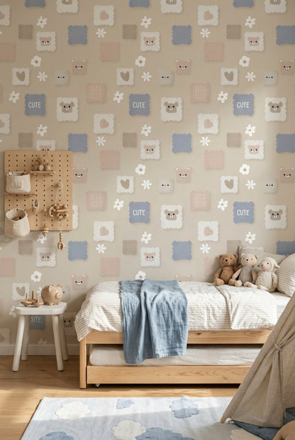 Teddy Bear Wallpaper Nursery Pastel Decorative Mural