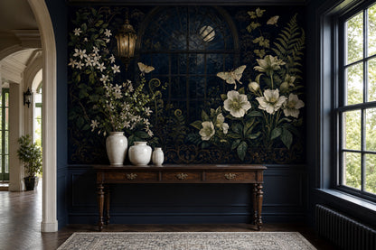 Night Garden Wallpaper Arched Window Lantern Removable Wall Decor