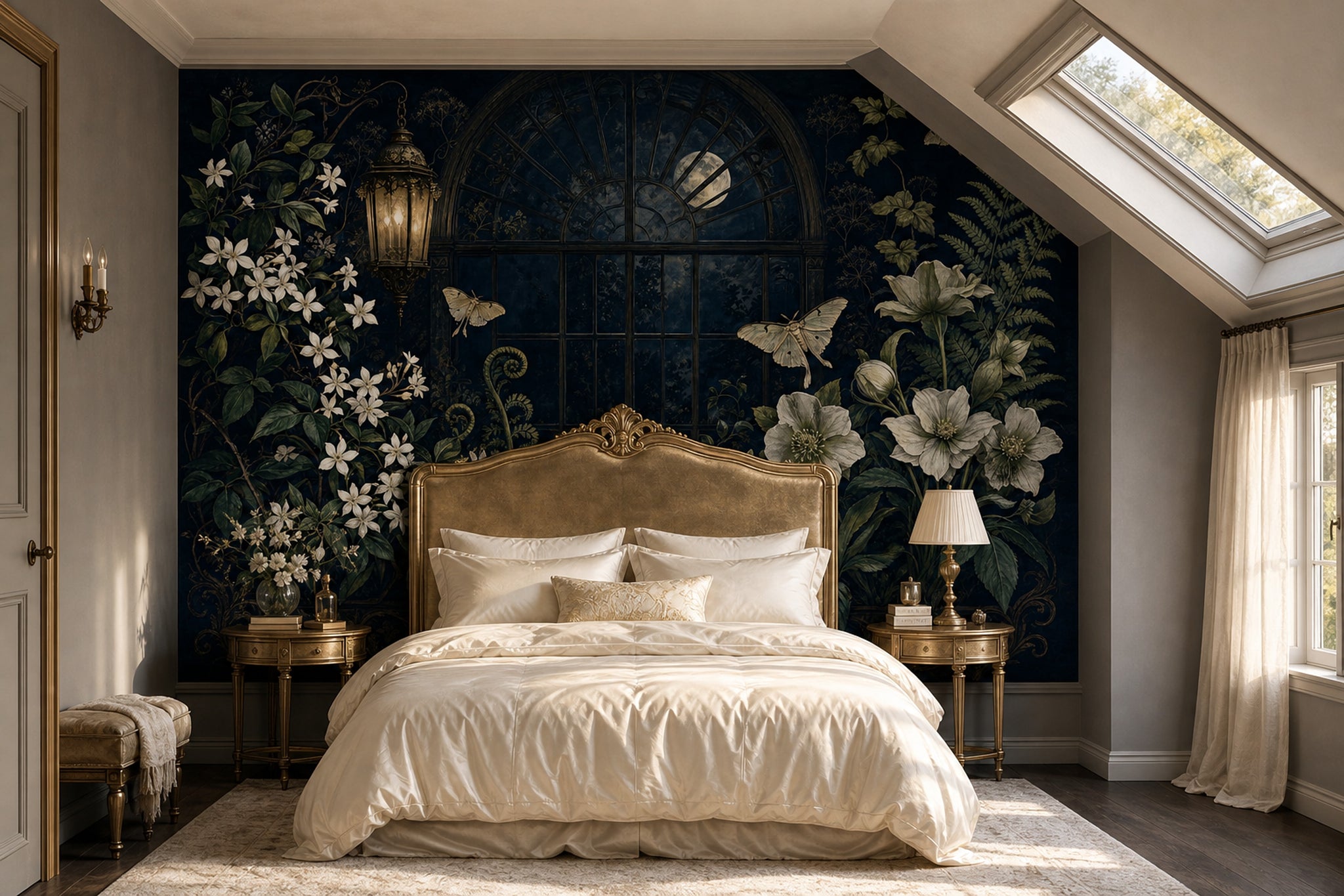 Night Garden Wallpaper Arched Window Lantern Removable Wall Decor