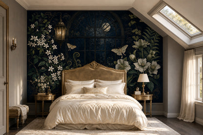 Night Garden Wallpaper Arched Window Lantern Removable Wall Decor