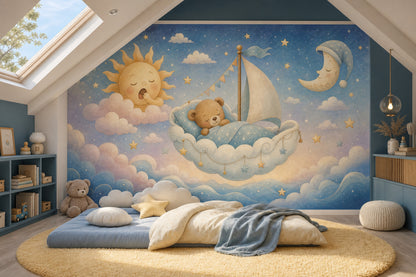 Nursery Wallpaper Sleepy Removable Teddy Bear Wall Decor