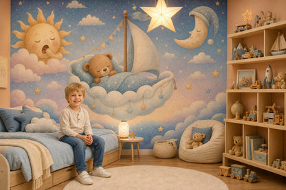 Nursery Wallpaper Sleepy Removable Teddy Bear Wall Decor