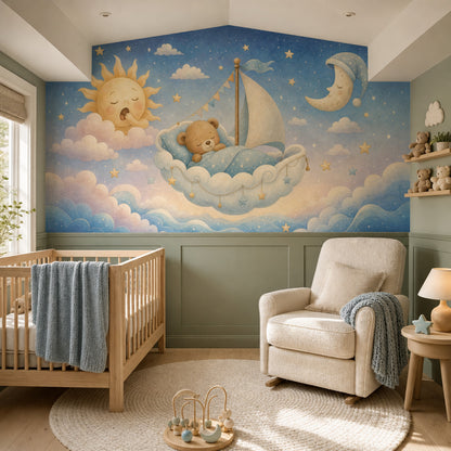 Nursery Wallpaper Sleepy Removable Teddy Bear Wall Decor