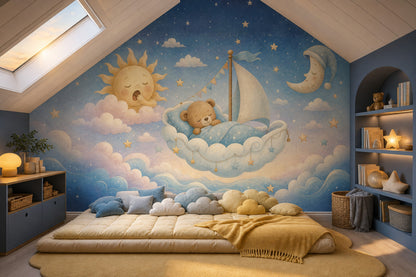 Nursery Wallpaper Sleepy Removable Teddy Bear Wall Decor