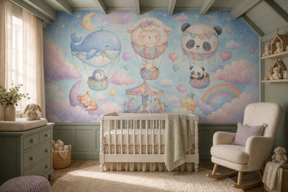 Nursery Wallpaper Hot Air Balloons Pastel Wall Mural