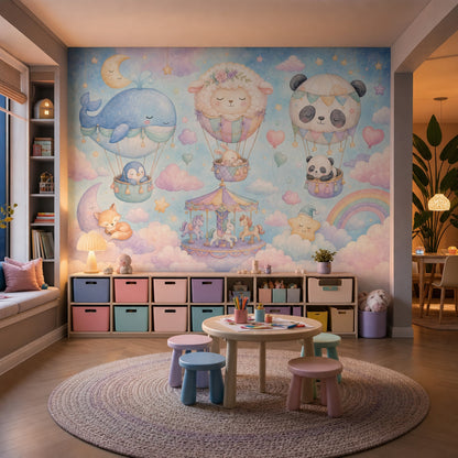 Nursery Wallpaper Hot Air Balloons Pastel Wall Mural