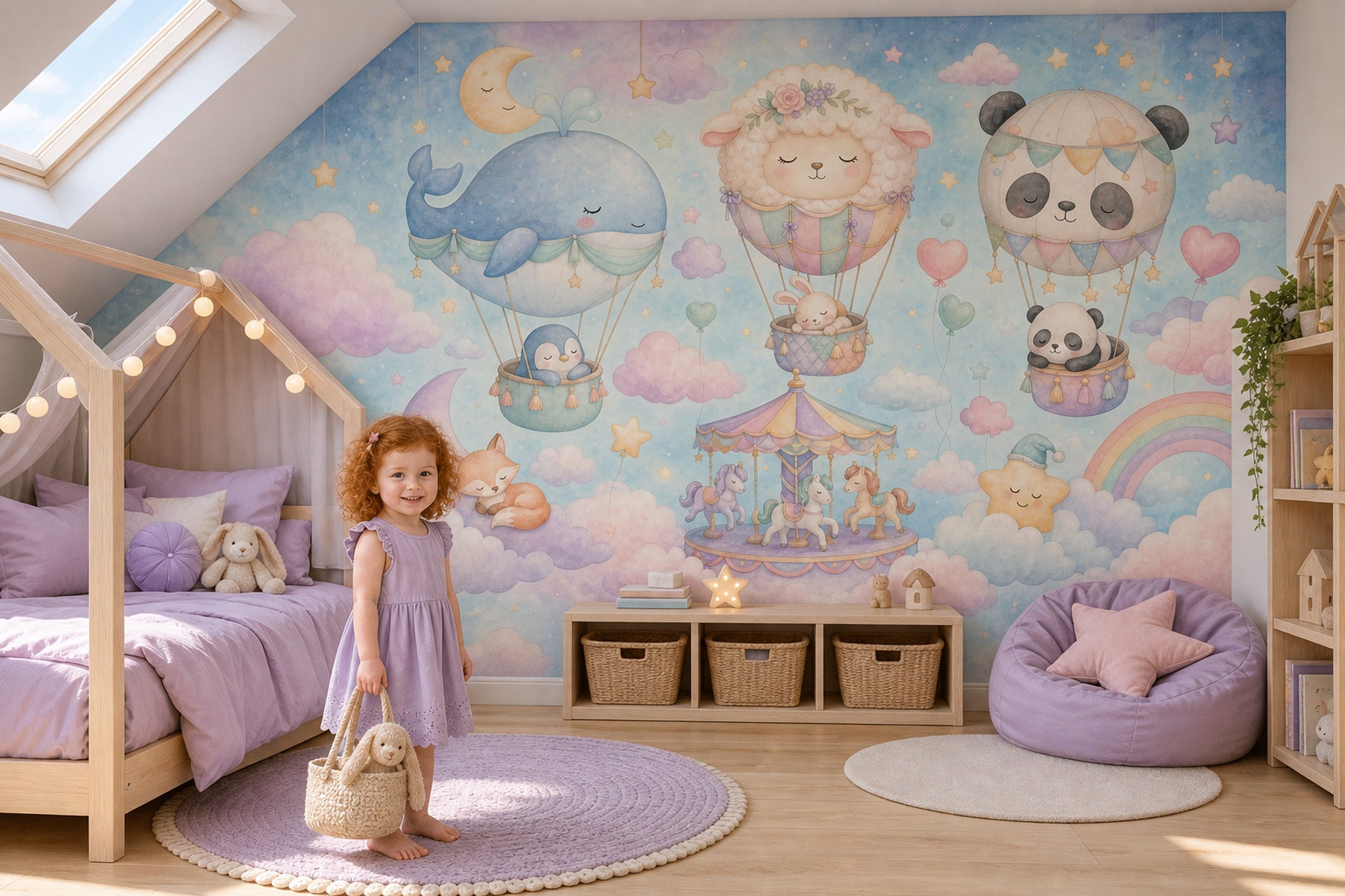 Nursery Wallpaper Hot Air Balloons Pastel Wall Mural